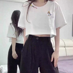 新款 棉质ins短款 设计感露脐辣妹上衣夏季 T恤女学生韩版 潮 宽松短袖