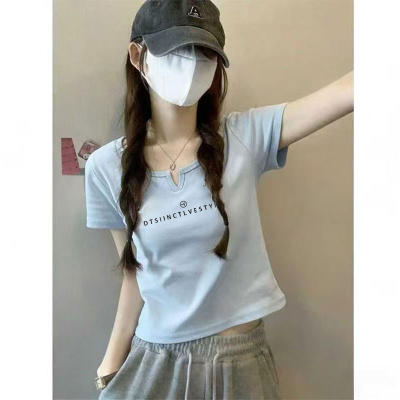 绝美巨好看的小上衣女2026夏季新款韩系chic漂亮v领露锁骨短袖t恤