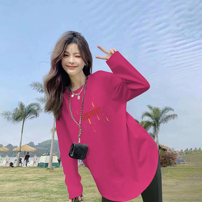 搭配鲨鱼裤的上衣春秋冬新款遮屁股长袖t恤女中长款包臀卫衣内搭