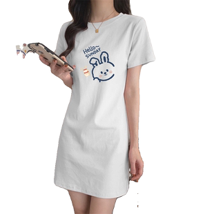 短款t恤连衣裙白色正肩上衣中长款短袖女遮屁股下装消失长t孕妇裙