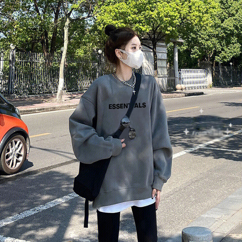 灰色卫衣女款圆领春秋款2022新款oversize中长款下衣失踪漂亮秋冬