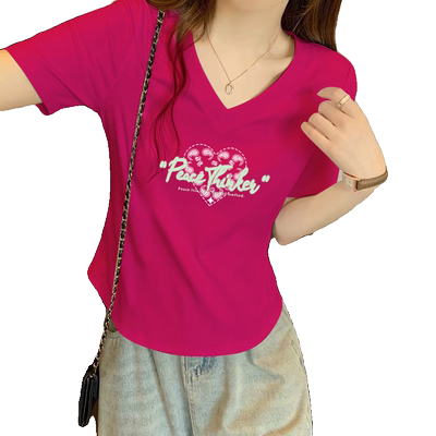 设计感小众正肩显瘦短袖T恤女夏天时尚小个子短款上衣纯棉打底衫