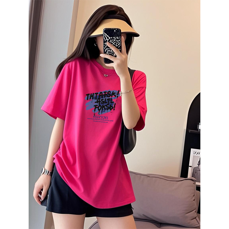 多巴胺短袖t恤女夏季2025新款欧洲站大版中长款棉百搭半袖上衣