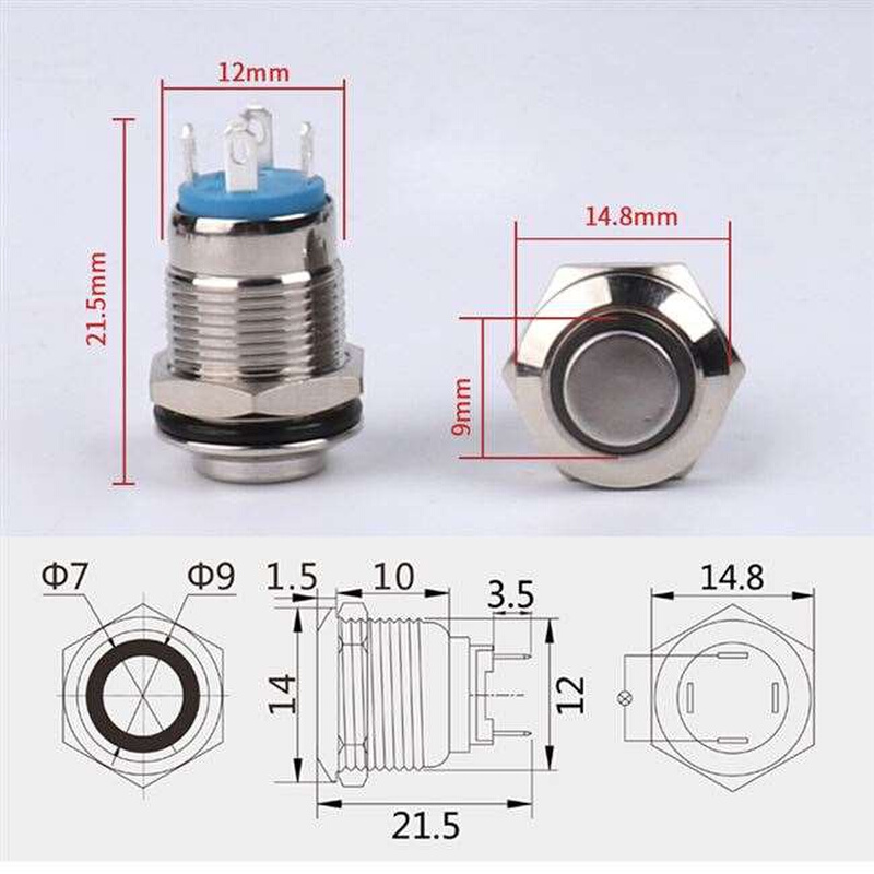 接插件按钮自锁12mm金属开关小型圆形高头自复位环形电源带灯发光