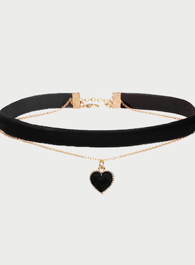 奥特莱斯撤柜黑色丝绒choker爱心项圈女颈带锁骨链感项链颈链原宿