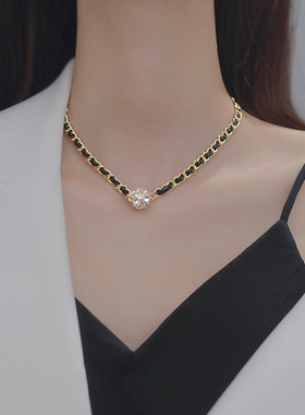 奥特莱斯撤柜地心引力~闪钻磁铁圆球皮革项链编织链条个性设计