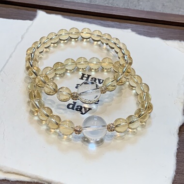 #小禾珠宝#7A高品质天然巴西黄水晶白水晶发财手链女闺蜜生日礼物