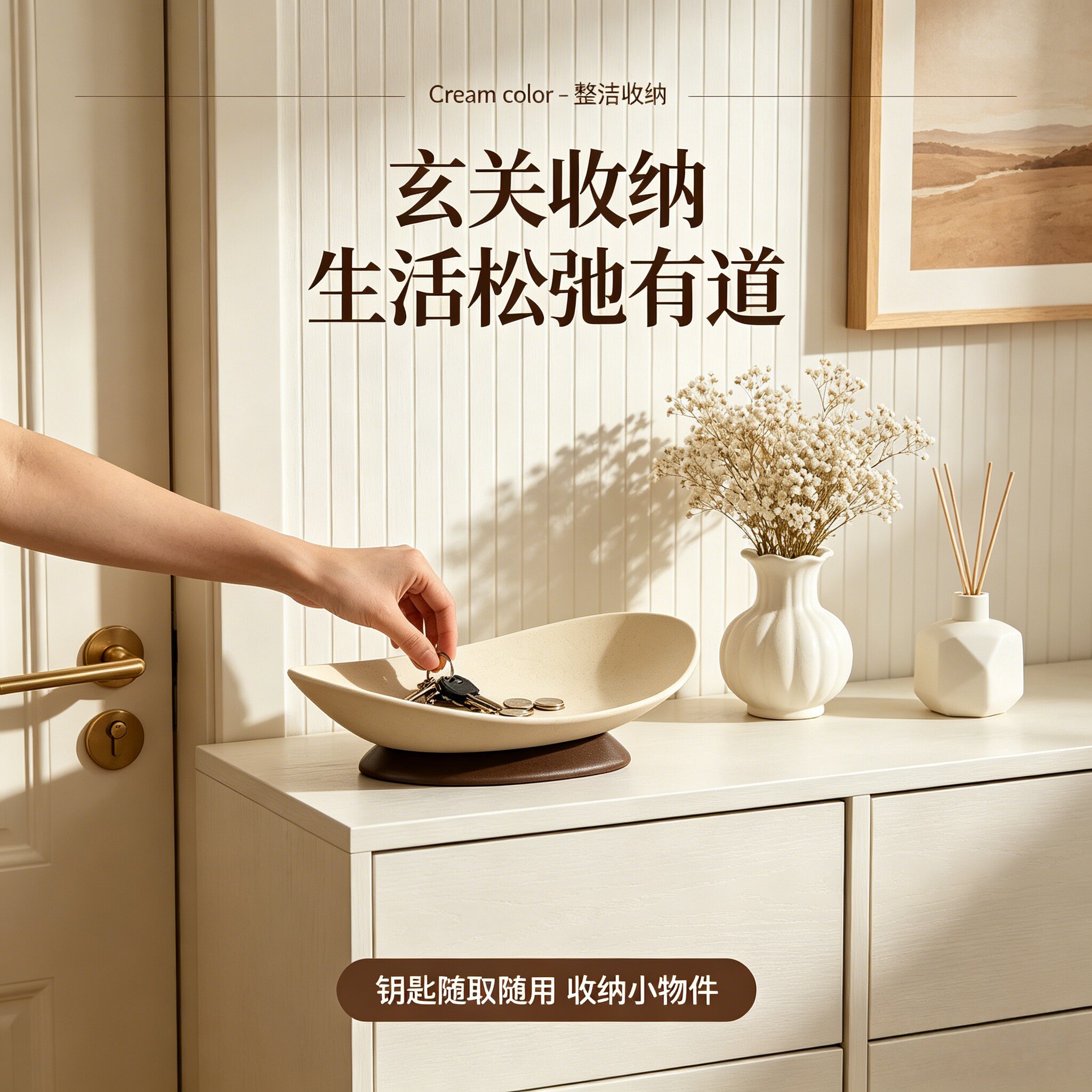 新中式玄关收纳陶瓷盘客厅茶几桌面首饰收纳盘钥匙化妆品台整理