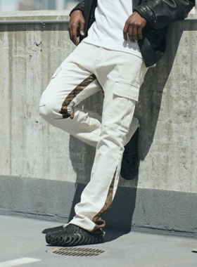 KDNK美式修身迷彩拼接全棉微弹潮流微喇叭男裤-KNB3274