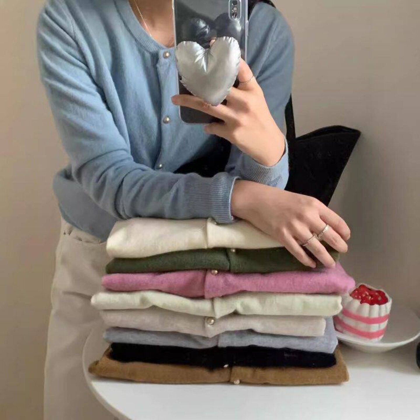 春秋季小香风短款毛衣外套女小个子修身长袖针织开衫百搭上衣