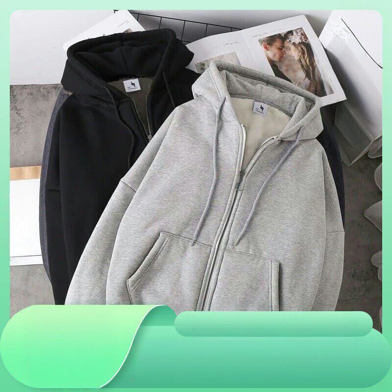男女同款宽松加绒拉链开衫卫衣新款春夏休闲百搭外套日常通勤上衣