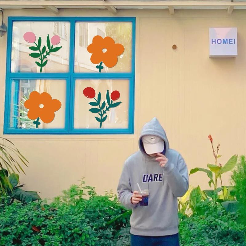 三色花草 北欧ins风温暖花花墙贴装饰贴橱窗玻璃房门可爱贴纸画