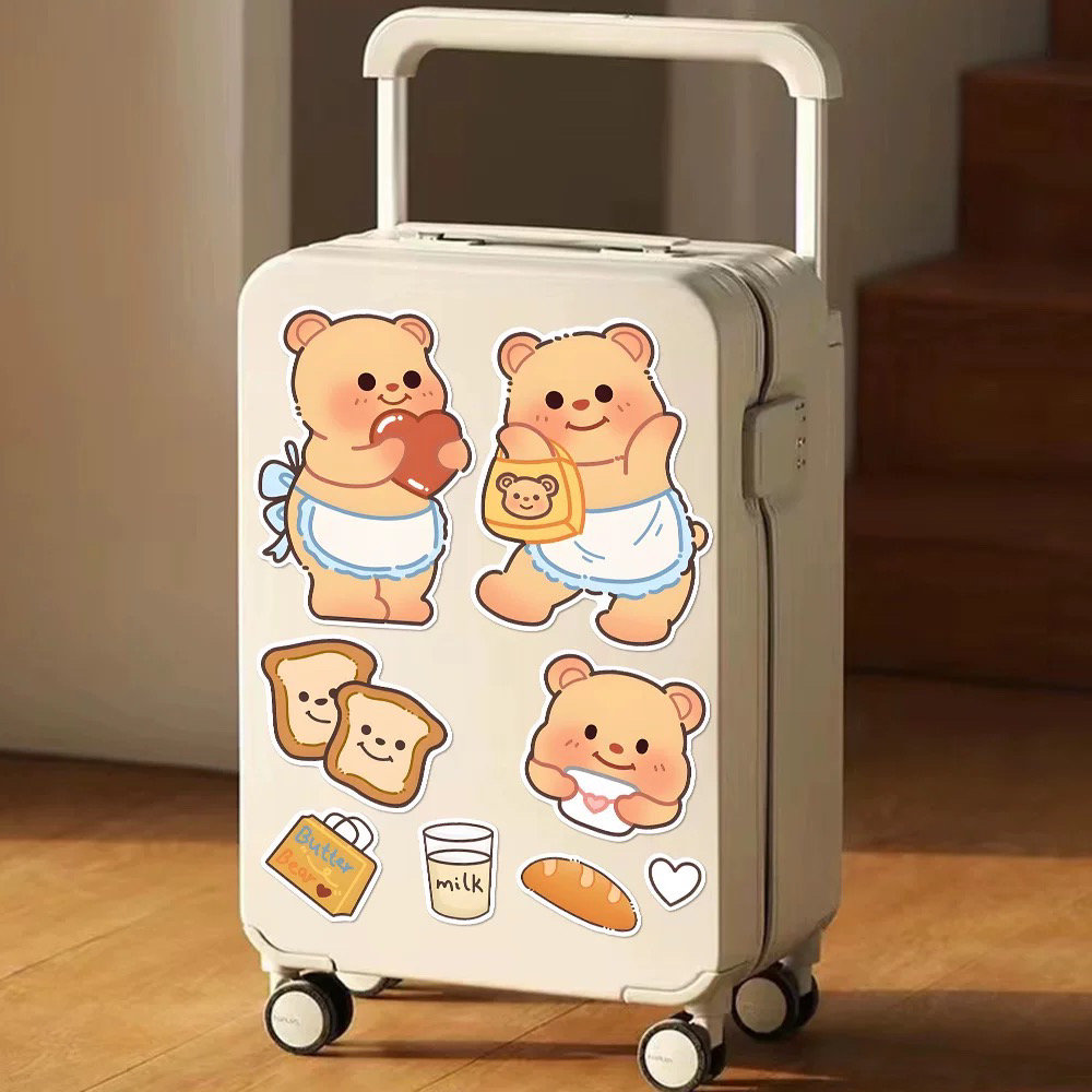 Q版黄油小熊行李箱贴纸装饰旅行箱拉杆箱密码箱冰箱墙面高清贴画