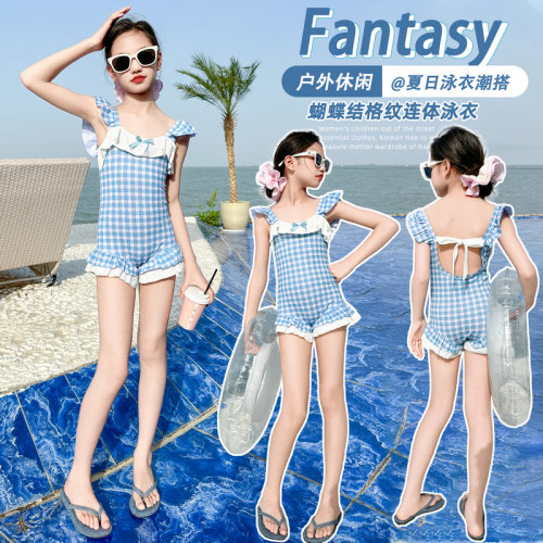 女童连体防晒速干泳衣2026新款
