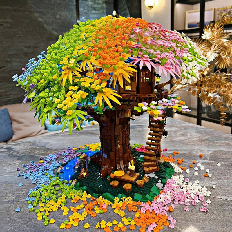 彩虹樱花树屋小红书同款积木玩具