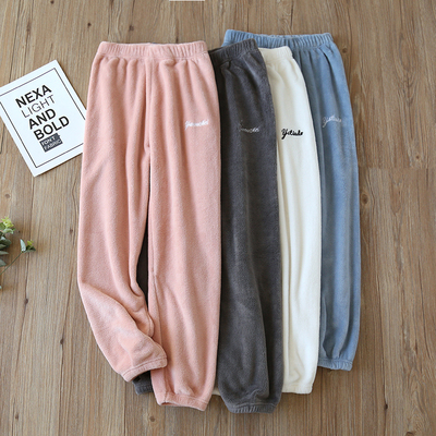 睡裤女长裤秋冬加绒加厚法兰绒裤子暖暖裤珊瑚绒加肥加大家居裤子