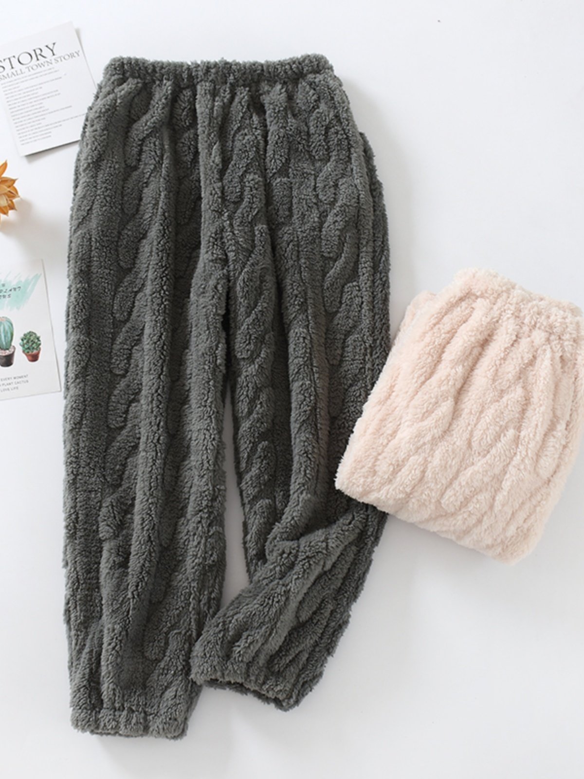 新款日系睡裤秋冬法兰绒女长裤冬季加厚珊瑚绒收口大码家居裤可外