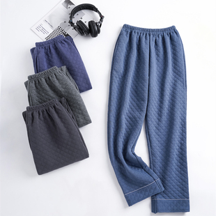 新款睡裤男士长裤秋冬季纯棉加厚保暖夹层家居裤冬天空气棉暖暖裤