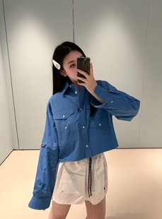 QUEENIE2026春季新款 字母刺绣休闲百搭Polo领宽松衬衫上衣女