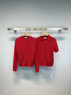 QUEENIEM家26春季新款新年红色圆领针织开衫+短袖T恤上衣女