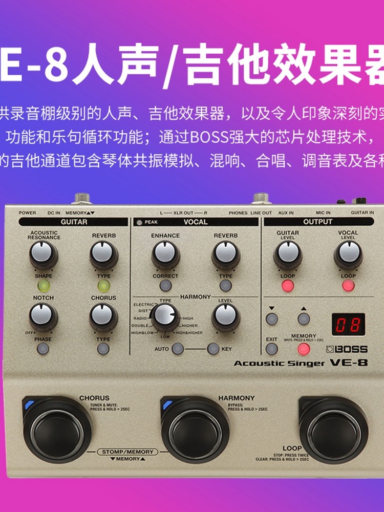 Roland BOSS Vocal Effect VE-8 Phrase Loop Pedal VE-1 Folk Acoustic Guitar Singing Harmony Monoblock