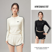 分体两件套保守遮肉显瘦度假温泉泳装 新款 泳衣女高弹速干运动长袖