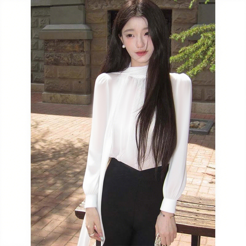 【两件套】气质飘带挂脖衬衫女夏季高级感别致上衣+裤子套装D3452