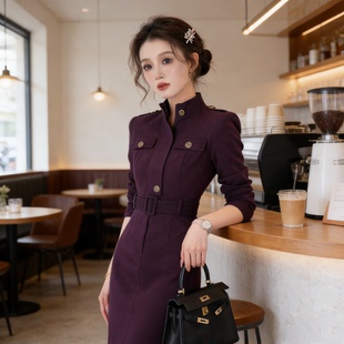 修身名媛百搭连衣裙2026春气质轻奢收腰时尚职业女装长裙收腰显瘦