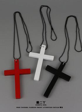 酷二丫暗黑木制红色十字架项链大毛衣链亚文化哥特修女配饰洛丽塔