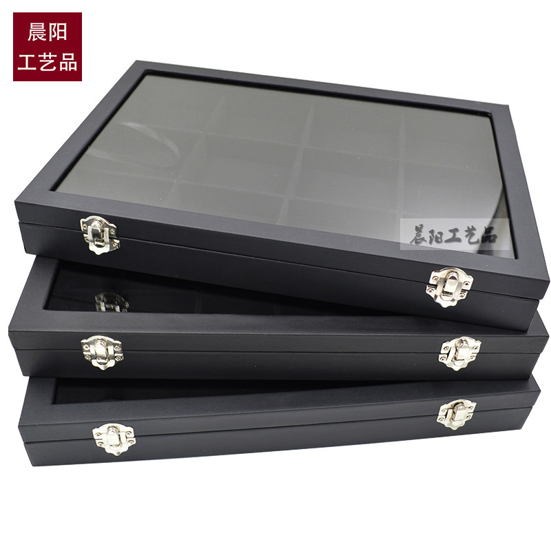 大号黑色珠宝首饰品展示收纳盒耳环格子手镯项链戒指文玩透明带盖