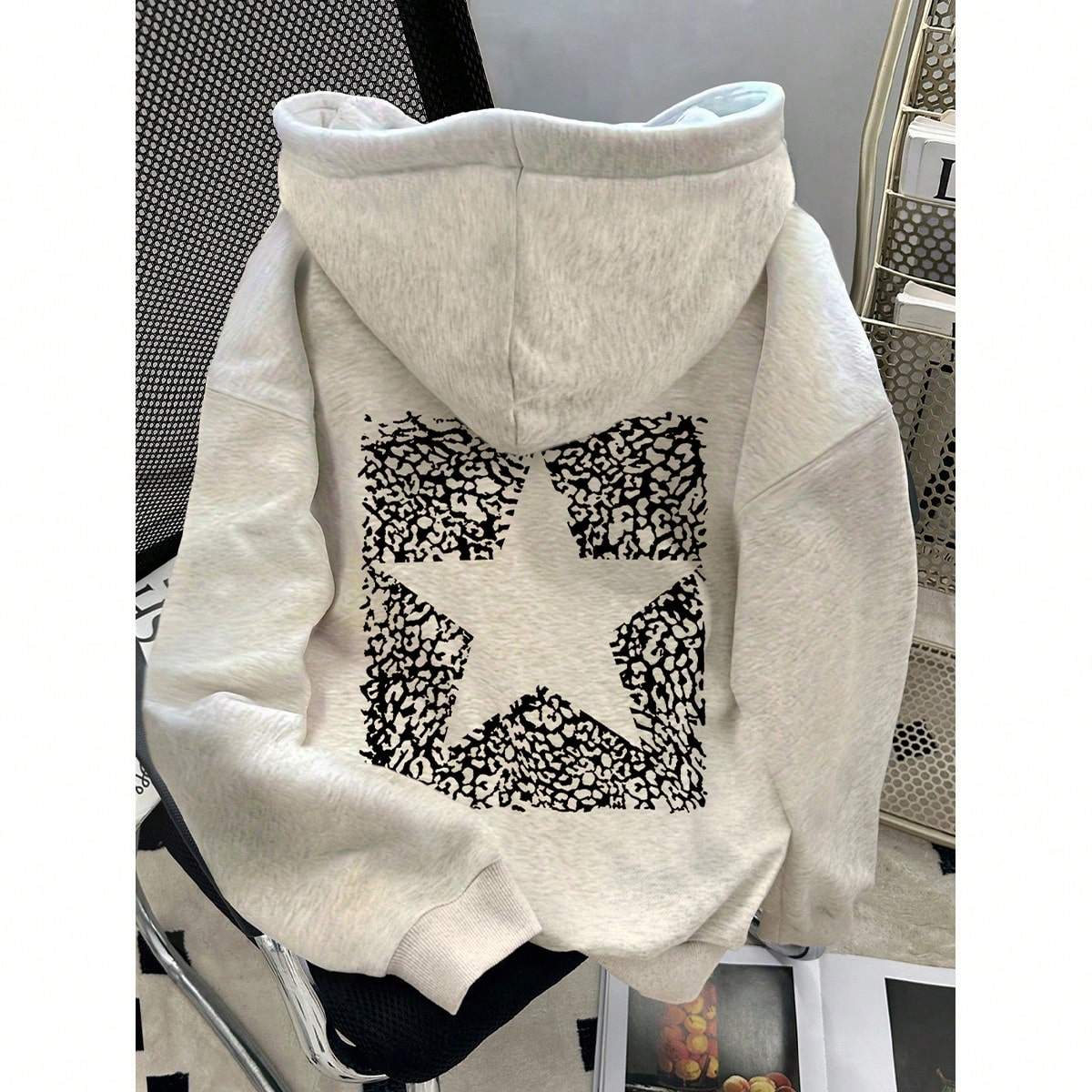 SHEIN正品女士秋季休闲落肩豹纹印花连帽卫衣,女装/女士精品,卫衣/绒衫,淘宝优惠券,粉丝福利购,淘宝优惠卷