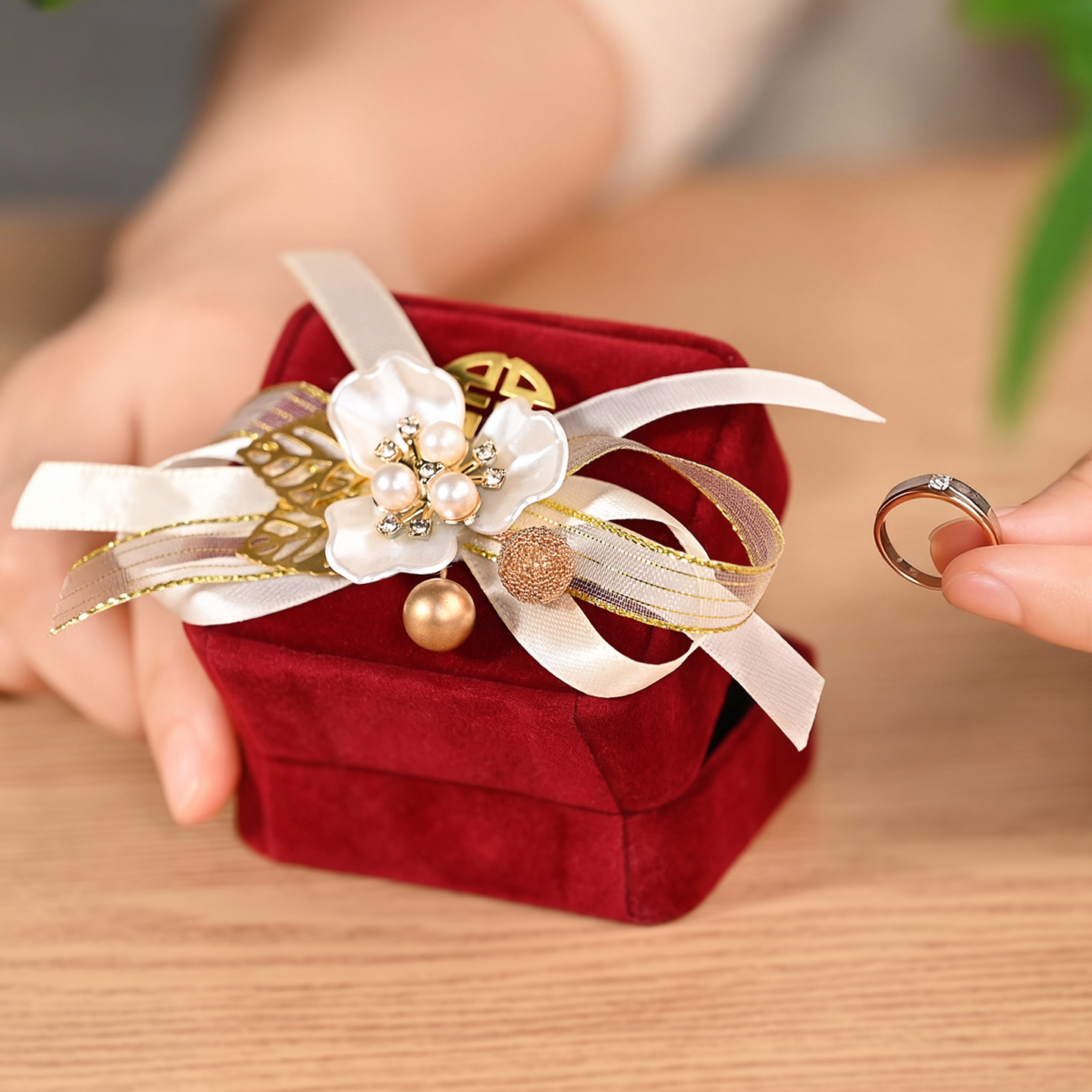 婚礼红色喜嫁创意求定结婚戒指盒
