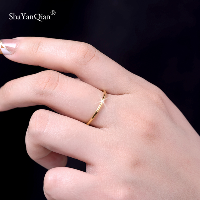 极细素圈戒指18k黄金色不掉色情侣对戒轻奢优雅小众设计锆石指环