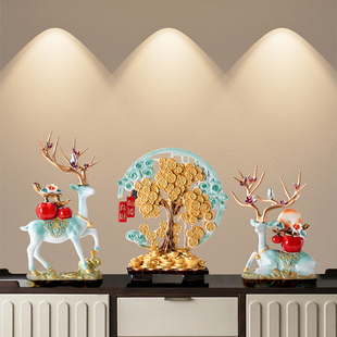 发财摇钱树客厅电视柜酒柜摆件入户玄关装饰品招财鹿前台开业礼物