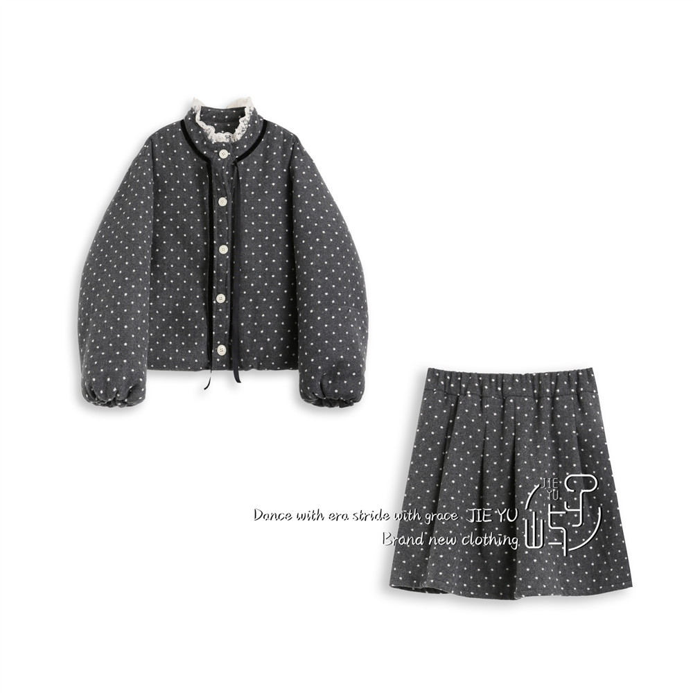 孑屿JIEYU 波点系带短款外套短裙两件套女