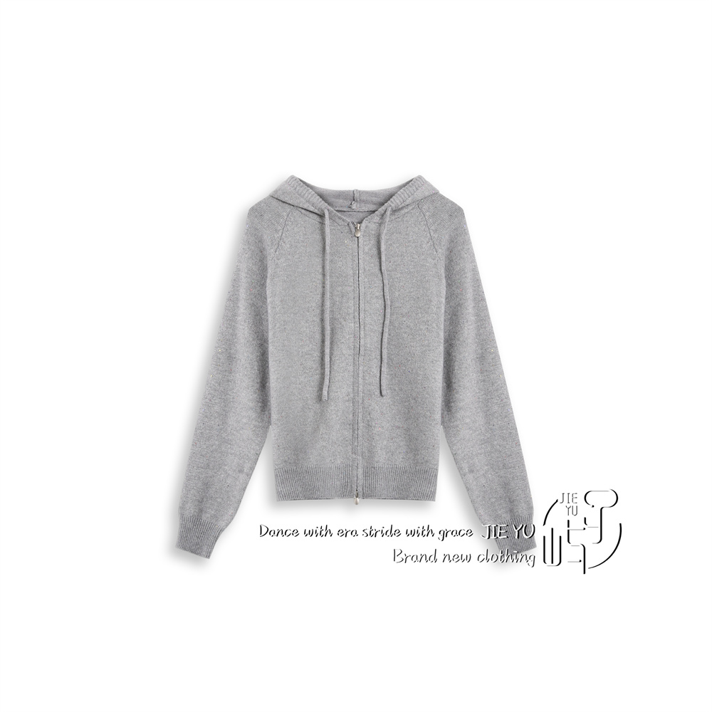 孑屿JIEYU 韩系连帽日常设计感针织开衫女2025秋冬新款