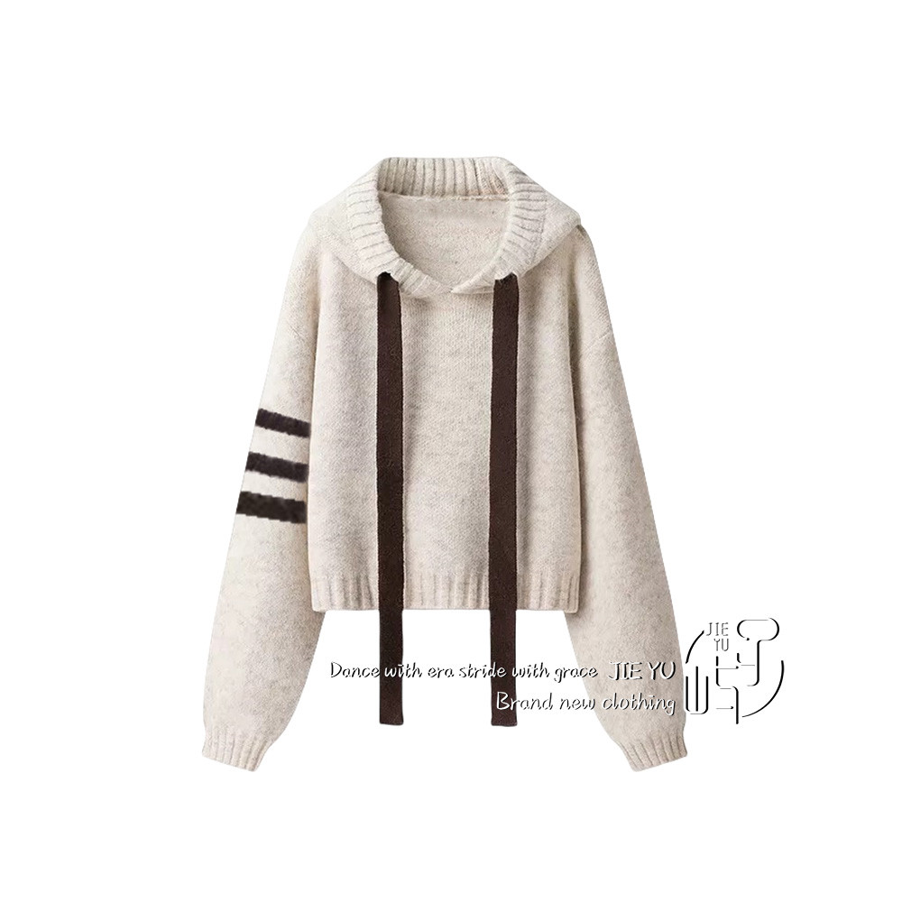 孑屿JIEYU 连帽抽绳毛衣女显瘦长袖针织衫百搭上衣