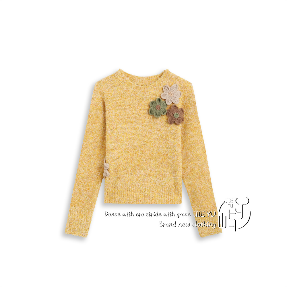 孑屿JIEYU 立体花朵甜美毛衣上衣长袖针织衫软糯