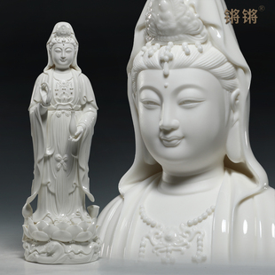 锵锵陶瓷16至26寸立莲观世音佛像德化白瓷观音菩萨家用供奉摆件