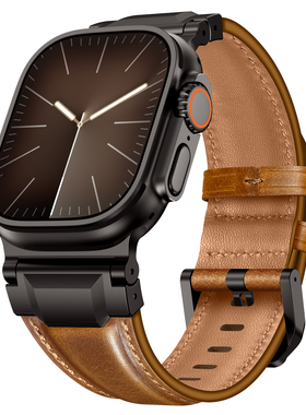 适用苹果手表Ultra3铠甲真皮表带iwatch11/10/9/8高级感S6543腕带