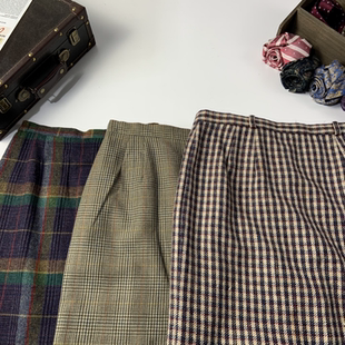 vintage古着日制秋冬毛半裙港风复古文艺格纹街拍包臀一步裙 310