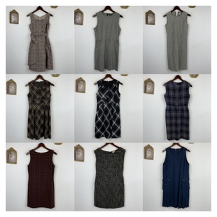 vintage古着日制羊毛连衣裙女士背心款格纹气质修身秋冬中长裙464