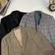 vintage古着日制男女中性西装 金扣复古格纹西服外套瑕疵特价 671