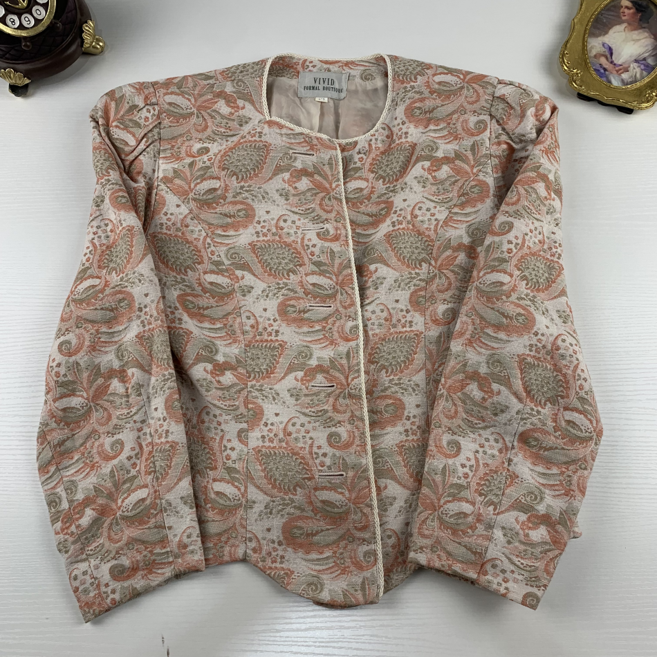 vintage古着日制女西女士西装昭和港风印花蕾丝拼接设计感西服227