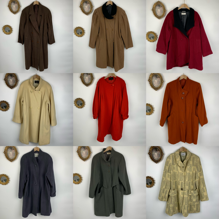 vintage古着日制羊绒大衣复古秋冬格纹百搭阔版男女款大衣外套487