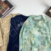 中古复古港风波点格纹拼接衬衣 vintage日制古着精美法式 衬衫 274