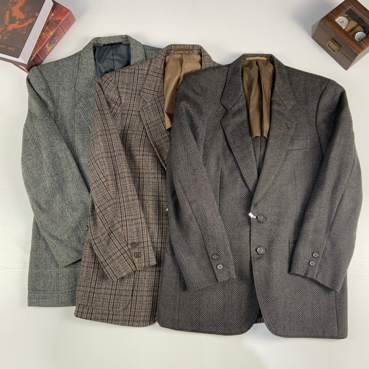 vintage古着日制粗花呢复古经典港风日系格纹秋冬男女西装外套788