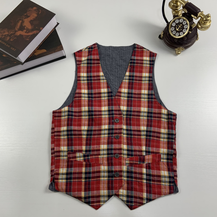 vintage日制古着男女西装马甲学院风格子马甲英伦日系街拍马甲-33