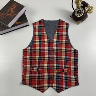 vintage日制古着男女西装马甲学院风格子马甲英伦日系街拍马甲-33