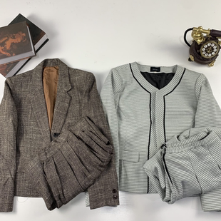 447 瑕疵款 vintage古着日制女士羊毛秋冬套装 西昭和港风复古女套装